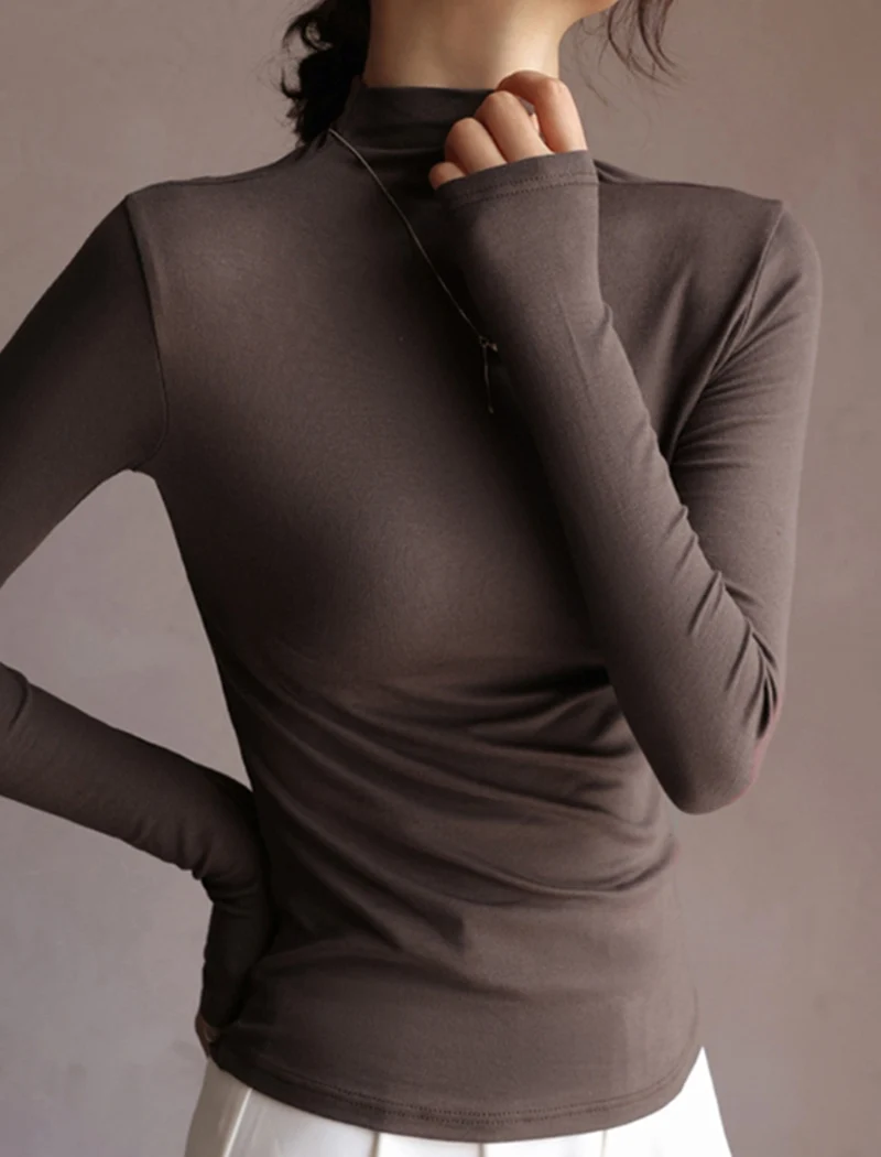 Frauen Solide Unterbekleidung Pullover Pullover Herbst Winter Casual Langarm Bodenbildung Tops Hohe Qualität Halb-Hohe Kragen Jumper – Detail 12