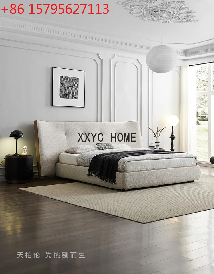 Cotton Liner Fabric Bed Italian Minimalist Modern Large Apartment Master Bedroom Nordic Solid Wood Double Bed Furniture