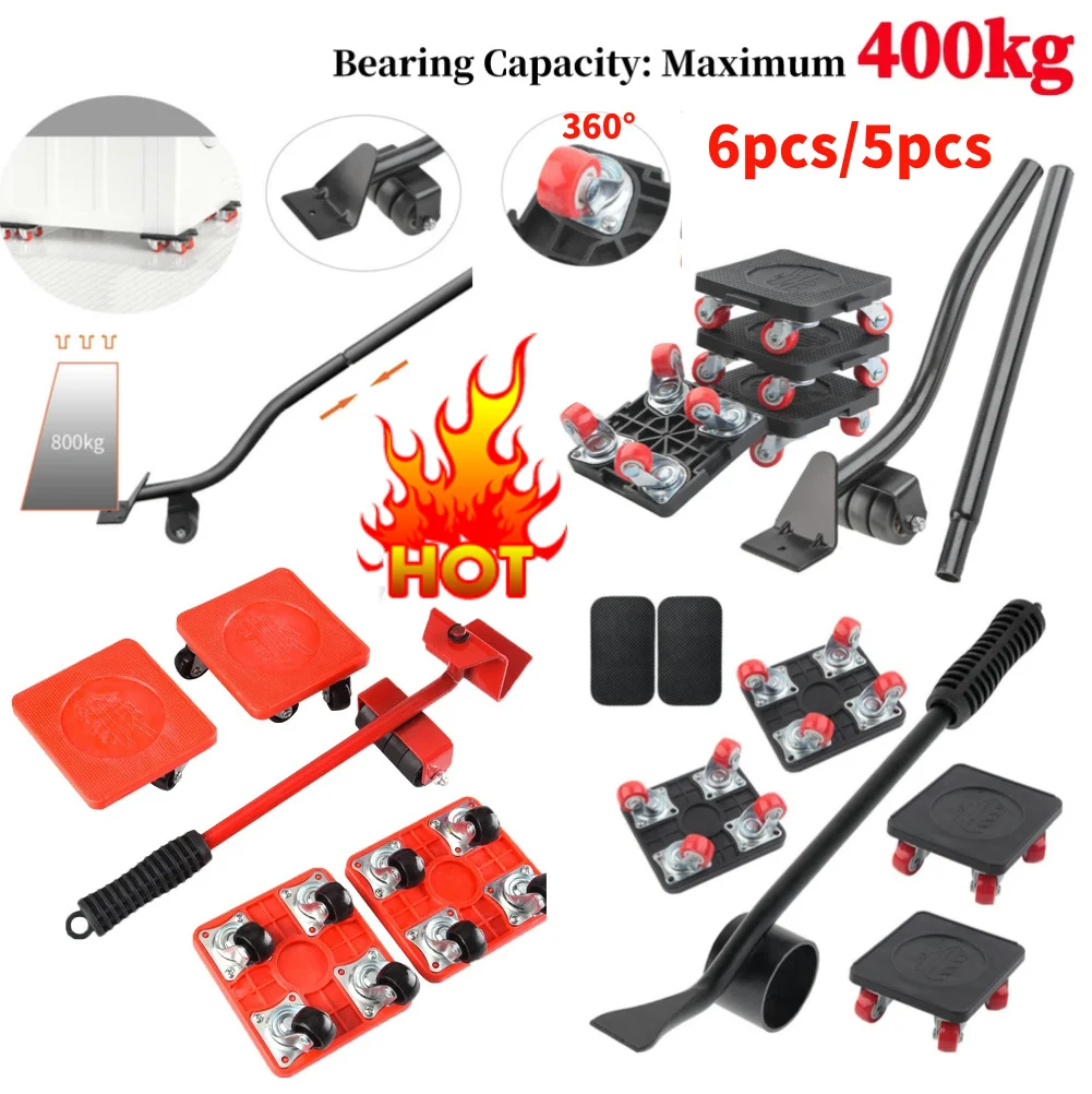 Professional 360 Degree Furniture Mover Roller Tool Set Heavy Stuffs Lifter with Wheel Bar Bearing Max 400kg Moving Hand Device