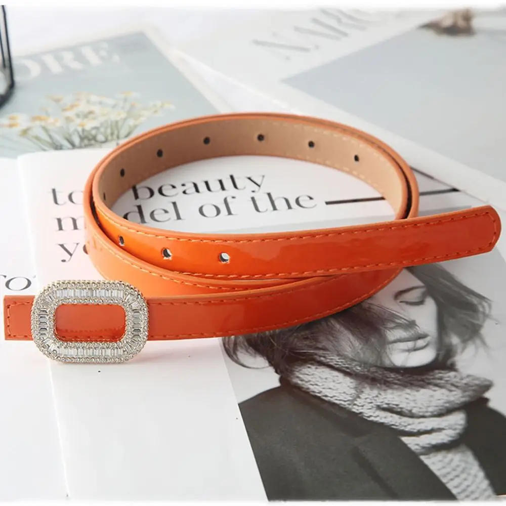 Multi-purpose Rhinestone Buckle Women's PU Belt Oval Luxury Design Waist Strap Thin All-match Waistband Punk Style