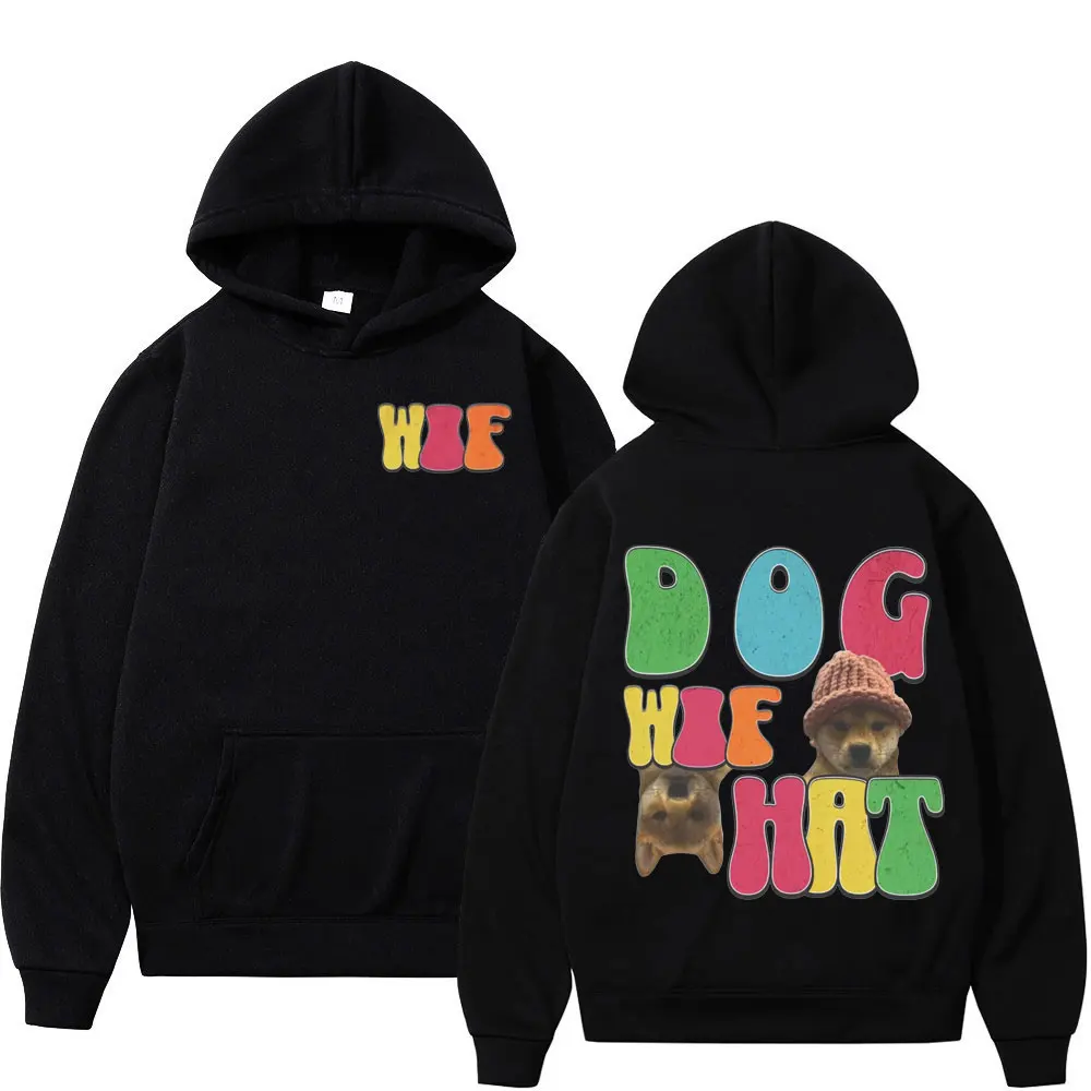 Dog Wif Hat Meme Graphic Hoodies Y2k Vintage Streetwear Hooded Sweatshirts Men's Women's Fashion Casual Oversized Pullovers