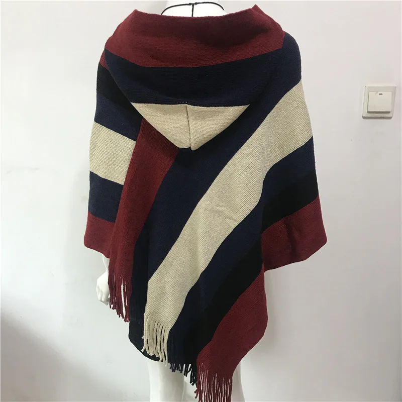 

Винтажная жаккардовая накидка в полоску с имитацией кашемира, длинный кардиган, женский осенне-зимний плащ, летнее дорожное пончо, одеяло Wh7