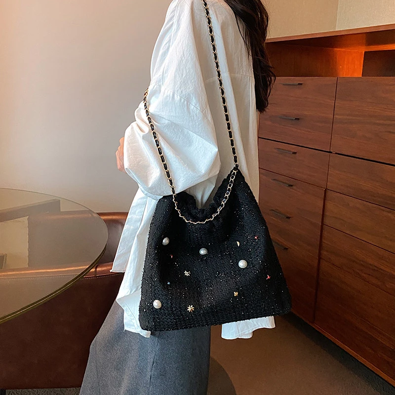 Appliques Pearl Star Solid High Capacity Special Material Shoulder Bag Casual Tote High Quality 2024 Hot Sale Bags for Women