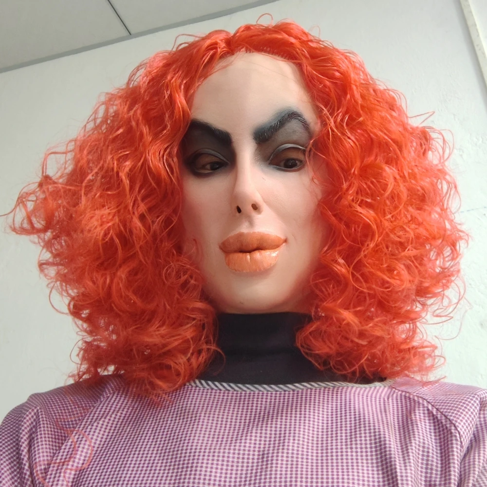 Máscara facial feminina de látex realista com peruca de cabelo cabeça cheia máscara mulher realista festa de halloween cosplay acessórios de fantasia