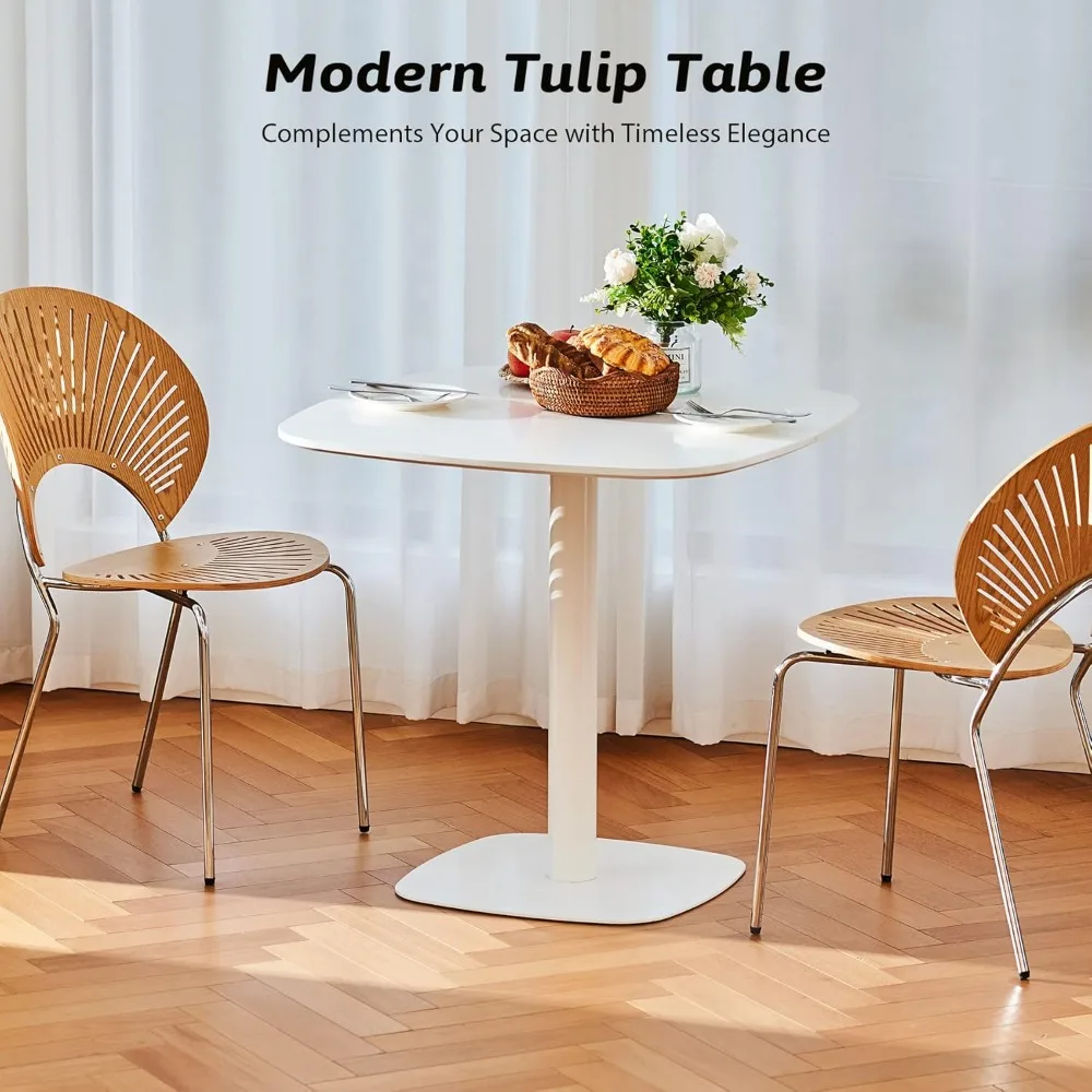 Modern Square Dining Table for 2 and 4 Person, 32 Inch Small Pedestal Kitche Dinner Table, Mid Century Style with 220lb Capacity