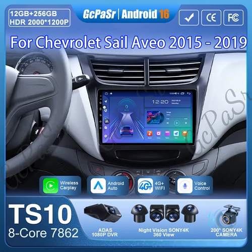 Radio de Coche Carplay Para Chevrolet Sail Aveo 2015-2019 Navegación GPS Video Android Reproductor Multimedia Estéreo Automático 5G Wifi No 2din