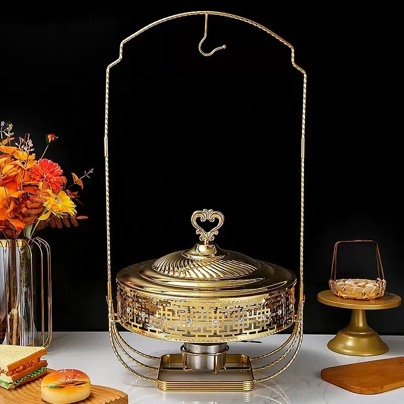 

Middle East Wedding Party Luxury Decorative Fancy Shafing Dish Buffer Ss 201 Chafer Catering Equipment Gold Chafing Dishes
