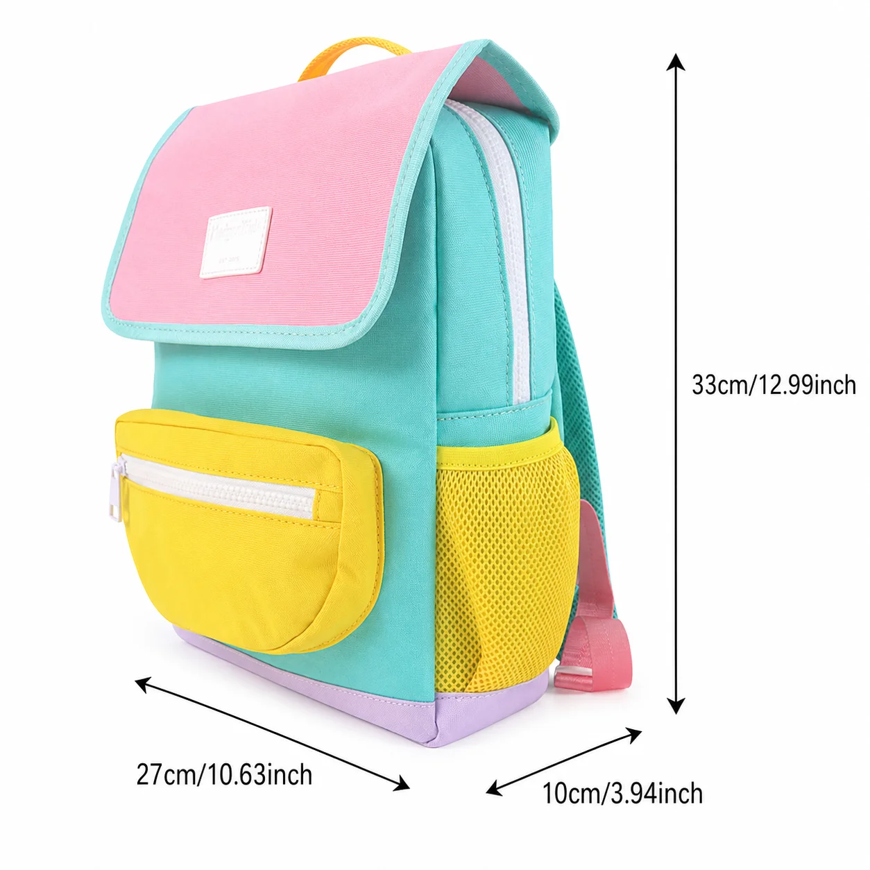 Kids Pastel Color Block Toddler Backpack Waterproof Oxford Flap Kindergarten Preschool Bag with Mesh Side Pockets for Girls Boys