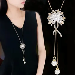 New Fashion Winter Sweater Chain Women Female Long Necklace Flower Basket Crystal Pendant Charms 2024