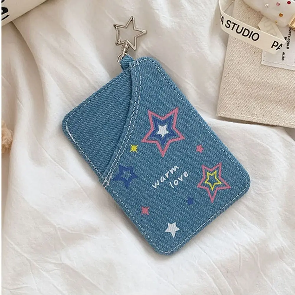 Cute Y2k Denim Star Card Holder Backpack Hanging Card Case Bag Pendant Keychain Love Card Storage Bag Photocard