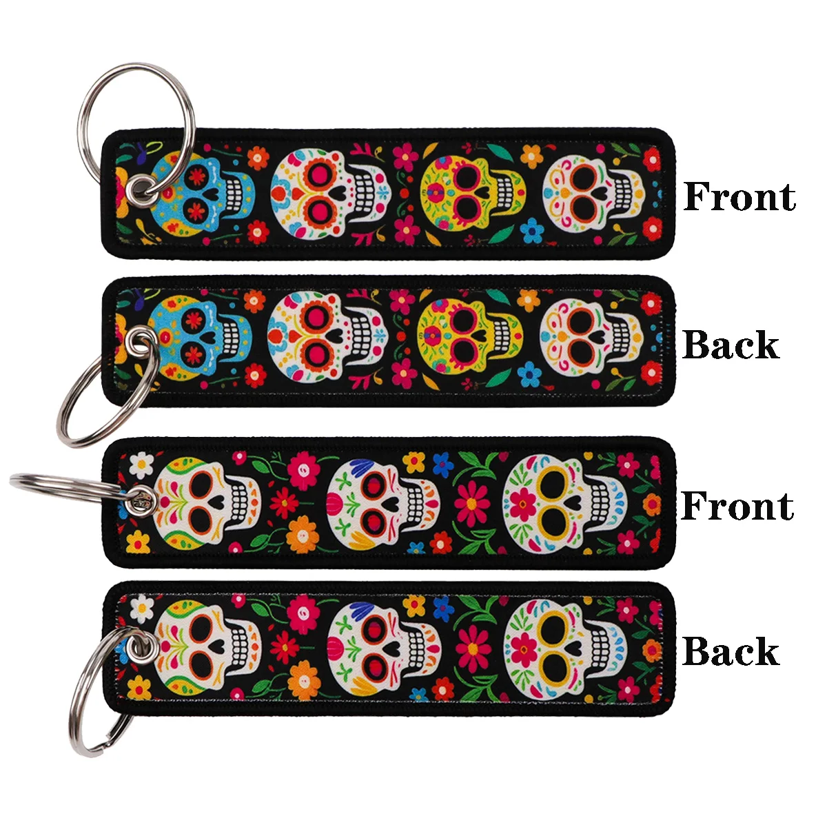 Skeleton and Flower Embroidery Keyring Key Tag For Motorcycles Cars Backpack Keychain Accessories Halloween Gifts for Friends