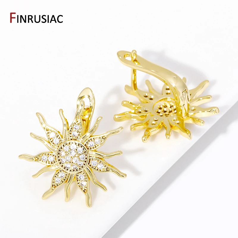 18K banhado a ouro latão Sun Earwire fixações, embutidos Zircon Shvenzy brincos, ganchos fechos para brincos DIY fazendo acessórios