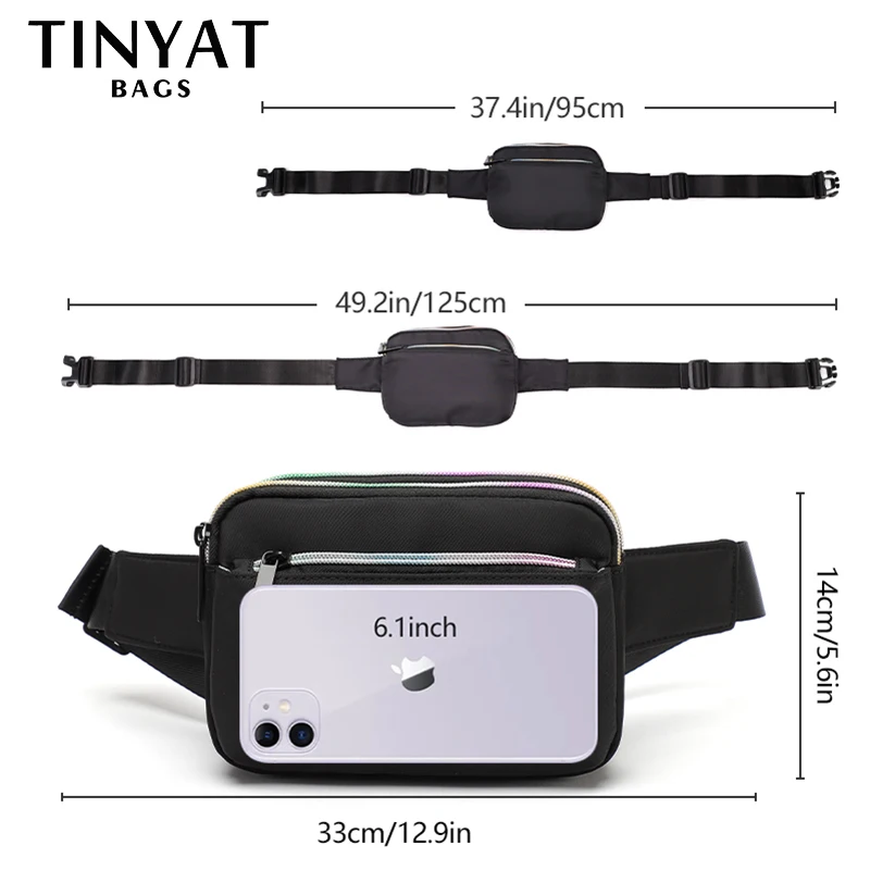 TINYAT Women Waist Bag Shoulder Fanny Pack Phone Money Cash Light Sports Man Women Belt Bag Colors Zipper Fashion Waist Pack Men