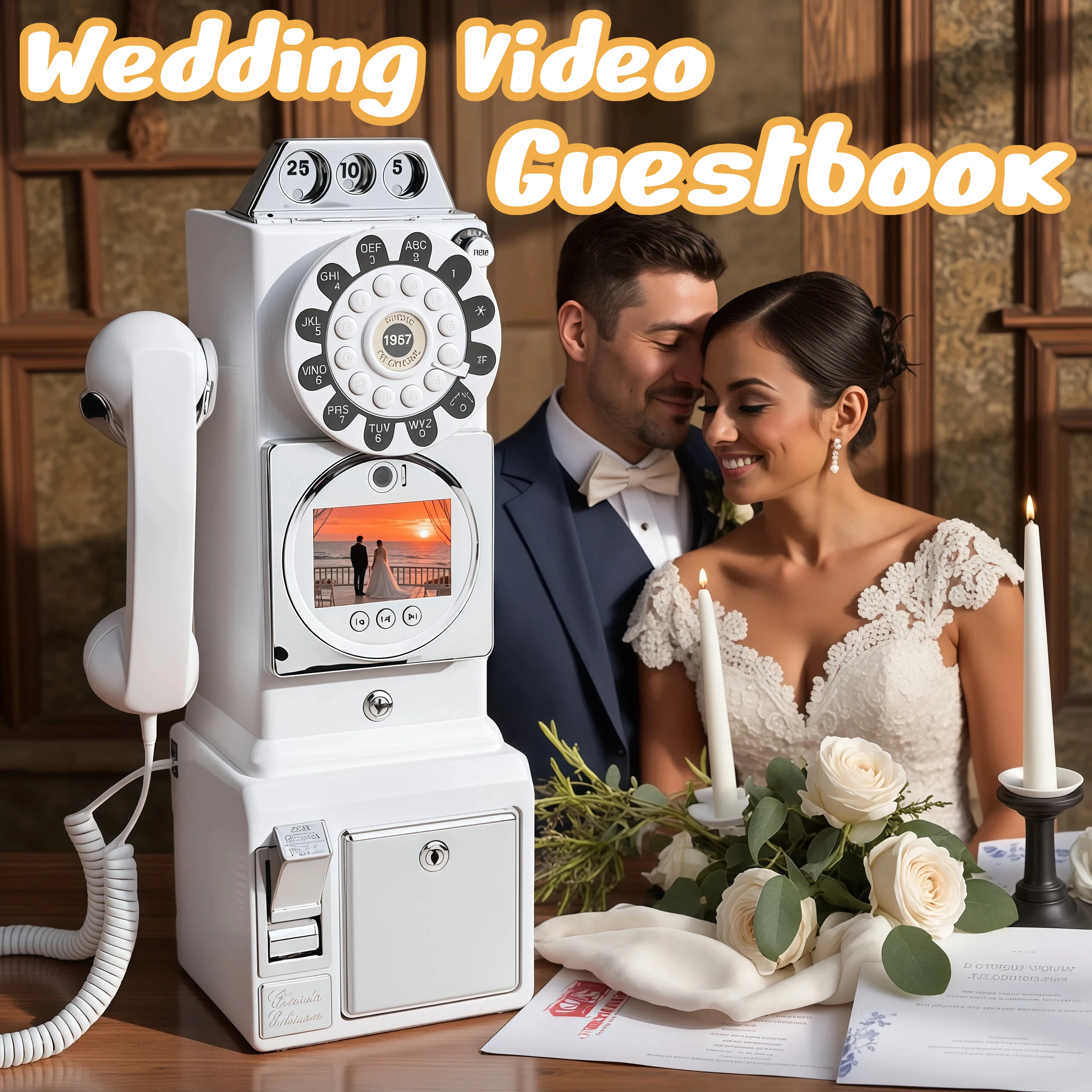 32GB Retro Video Guestbook Telephone Wedding Sign-In with 1080P HD Recording Capture Guests' Blessings Unique Anniversary Gift