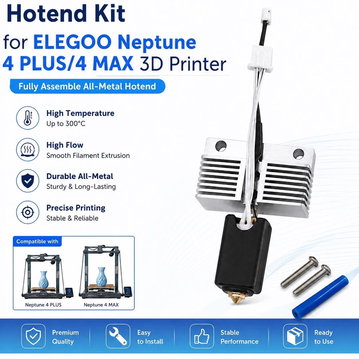 Hotend Kit for ELEGOO Neptune 4 PLUS/4 MAX 3D Printer Fully Assembled All-Metal Hotend with Nozzle 3D Printer Accessory