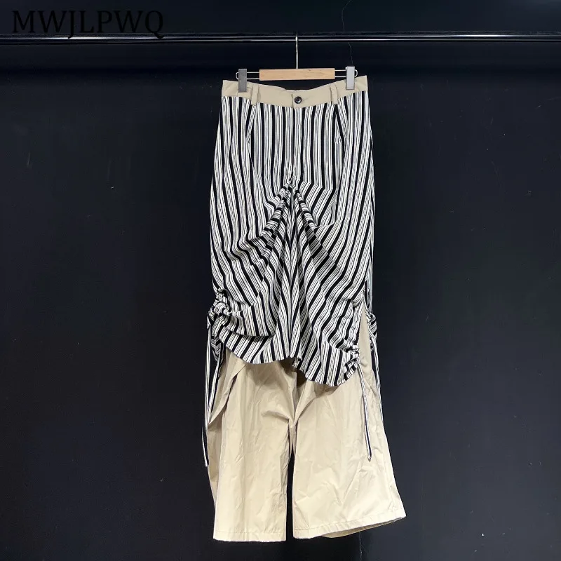 

MWJLPWQ Striped Niched Design Casual Pants Men's High Street Pleated 2025 New Loose Casual Flared Trousers Autumn Fashion 11482