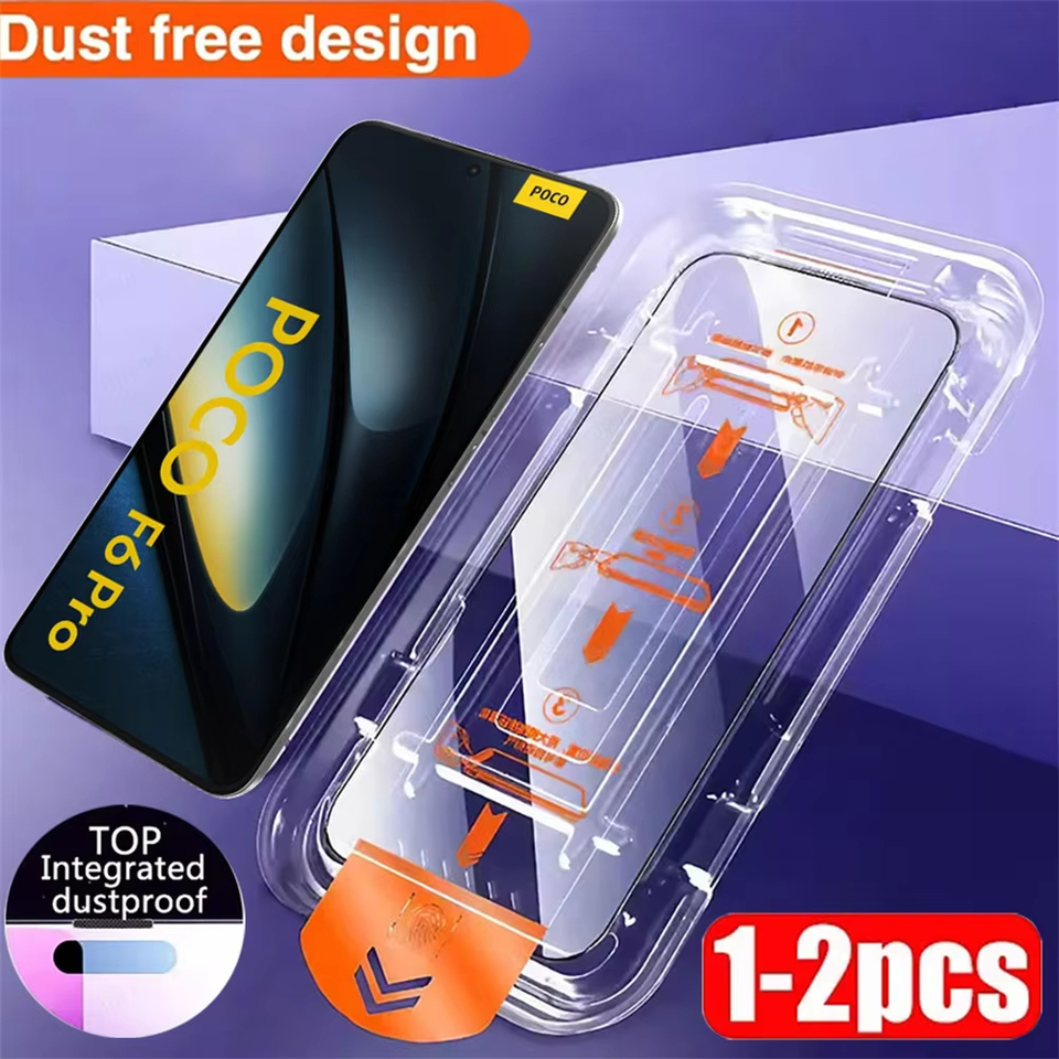  1-2Pcs Dust Free Tempered Glass HD Screen Protector For Xiaomi Poco F6 Pro F5 X6 X5 X3 NFC M6 M5s M4 M3 C65 Mi 14 13 13T 12T 11T 