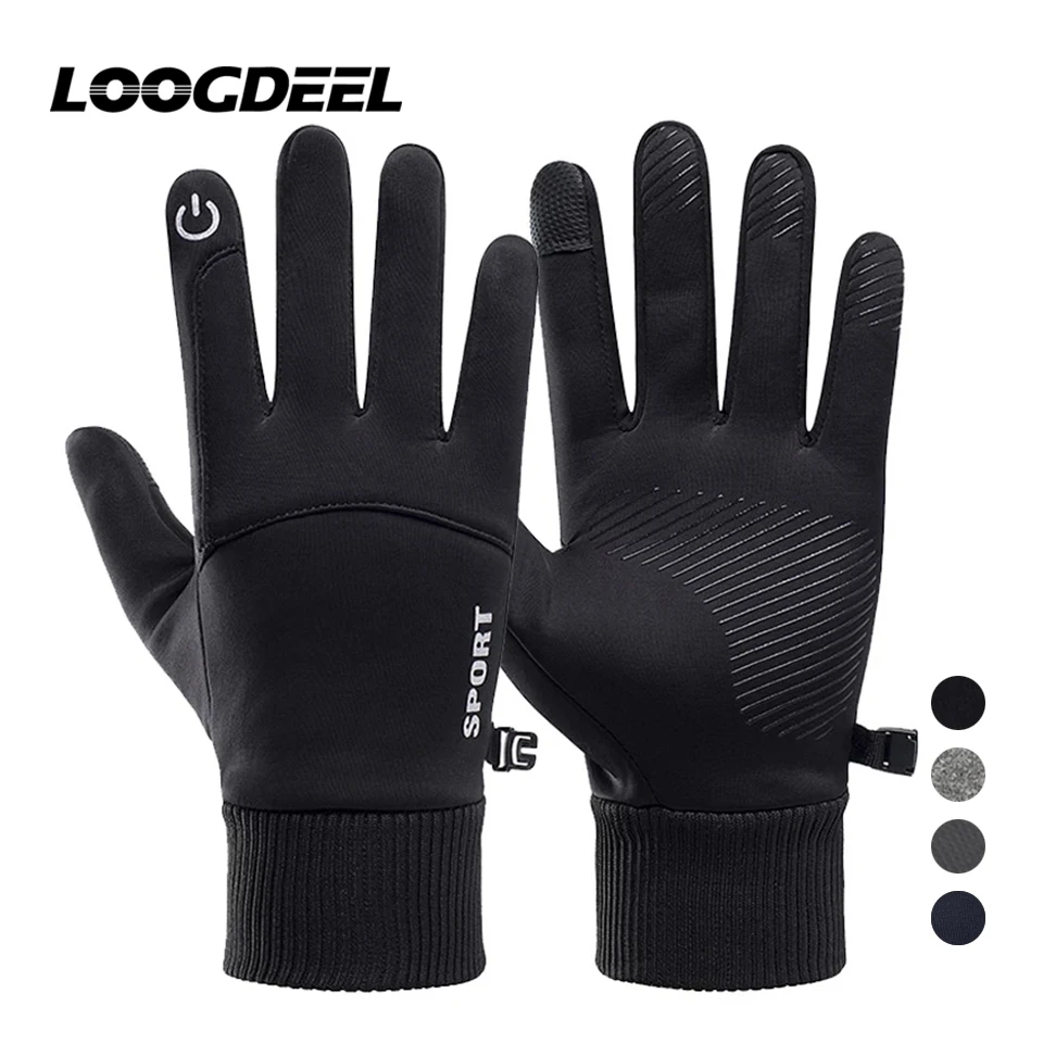 LOOGDEEL Winter Waterproof Skiing Gloves Non-slip Warm Outdoor Sports Running Motorcycle Ski Touch Screen Fleece Gloves Unisex