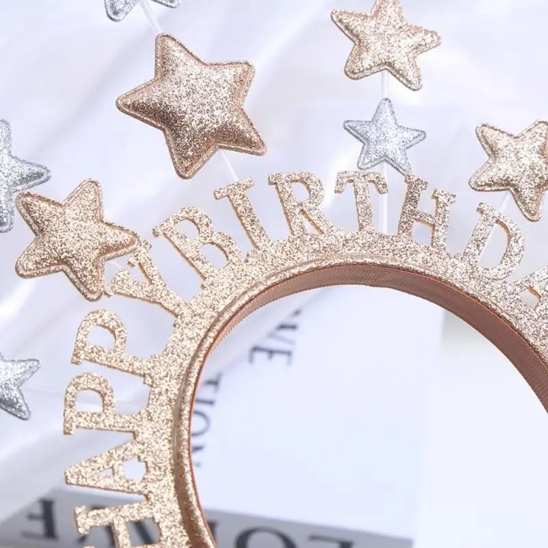 

A52E HAPPY-BIRTHDAY Hair Accessories Woman Students Live Broadcast Hairband Shinning Star Headbands Colorful Hair Hoop