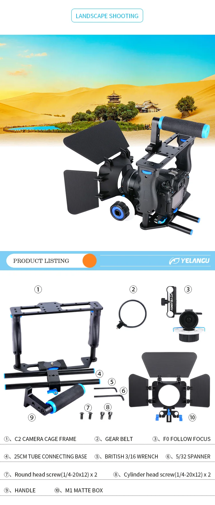 Kamerakäfig-Set mit Griff, Kaltfußschuh, Follow-Focus und Matte-Box für Sony, Canon, Panasonic, Fujifilm und Nikon DSLR-Kameras – Detail 9