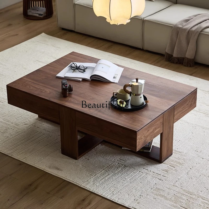 

05-Nordic black walnut coffee table tea table simple modern log Nordic Japanese style