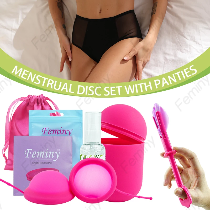 

Medical Silicone Certified Menstrual Discs Set Female Meastruation Period Panties And Disco Menstrual Disk With Case Storage