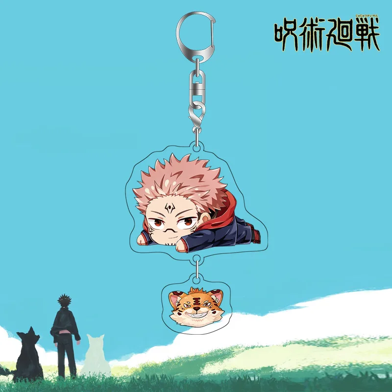 Jujutsu Kaisen Portachiavi in acrilico Ciondolo anime Fascino bifacciale Carino Q Versione Accessorio cosplay Regalo per la collezione di fan