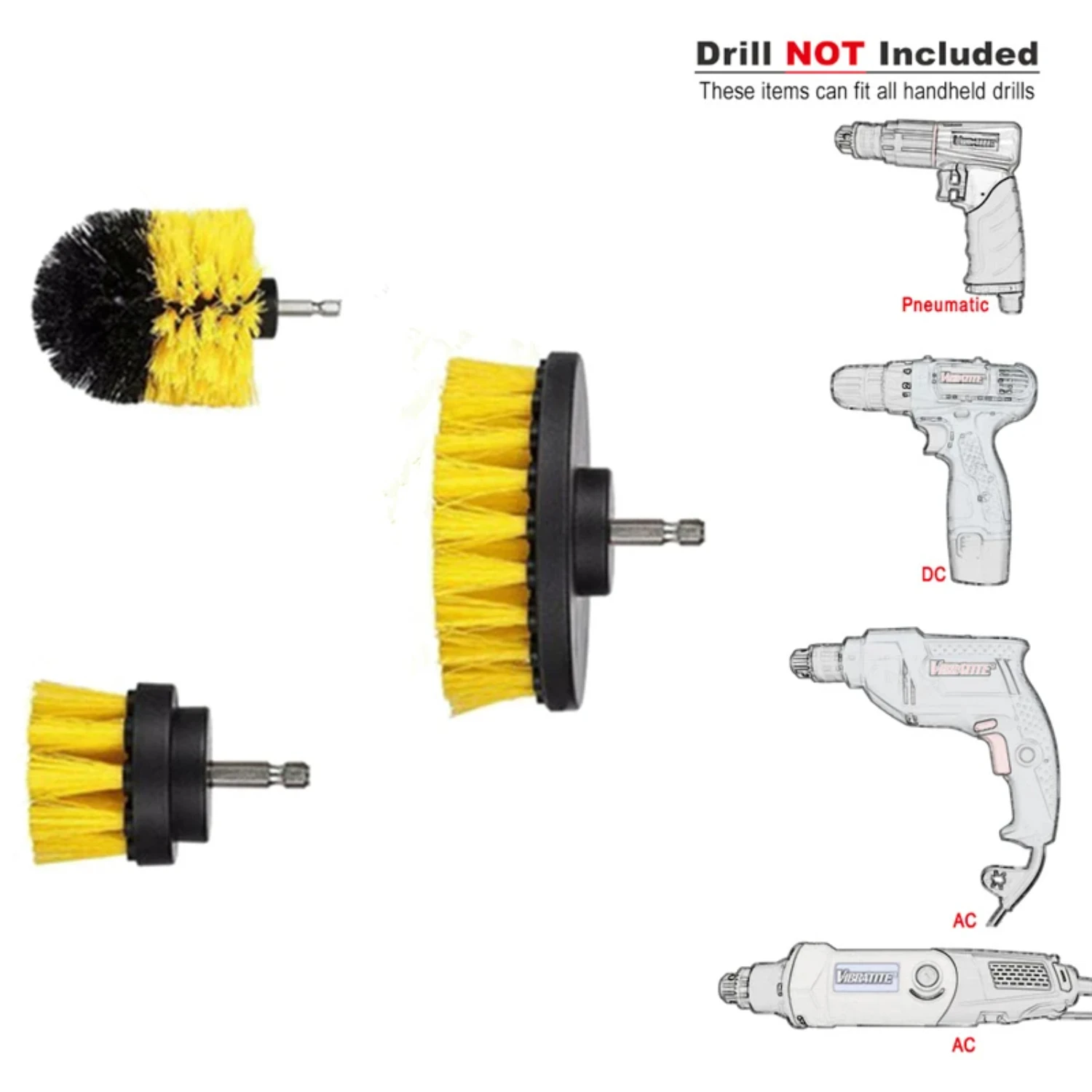 Juego resistente y versátil de 3 cepillos redondos de nailon para fijación de taladro eléctrico, kit de cepillo de fregado eléctrico eficiente - Perfec