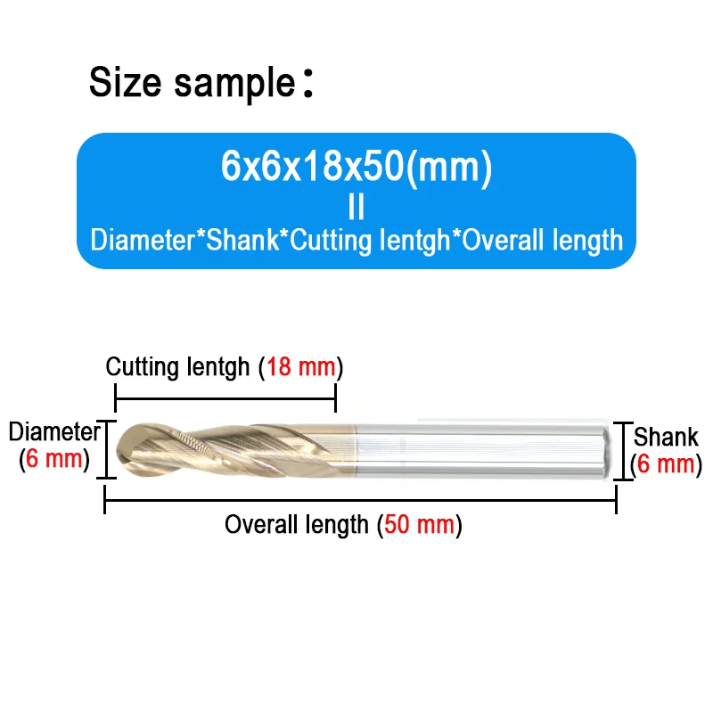 HRC60 2 Flute Ball Nose End Mill tungsten carbide cutter CNC Router Bits Milling Tools for Metal Steel