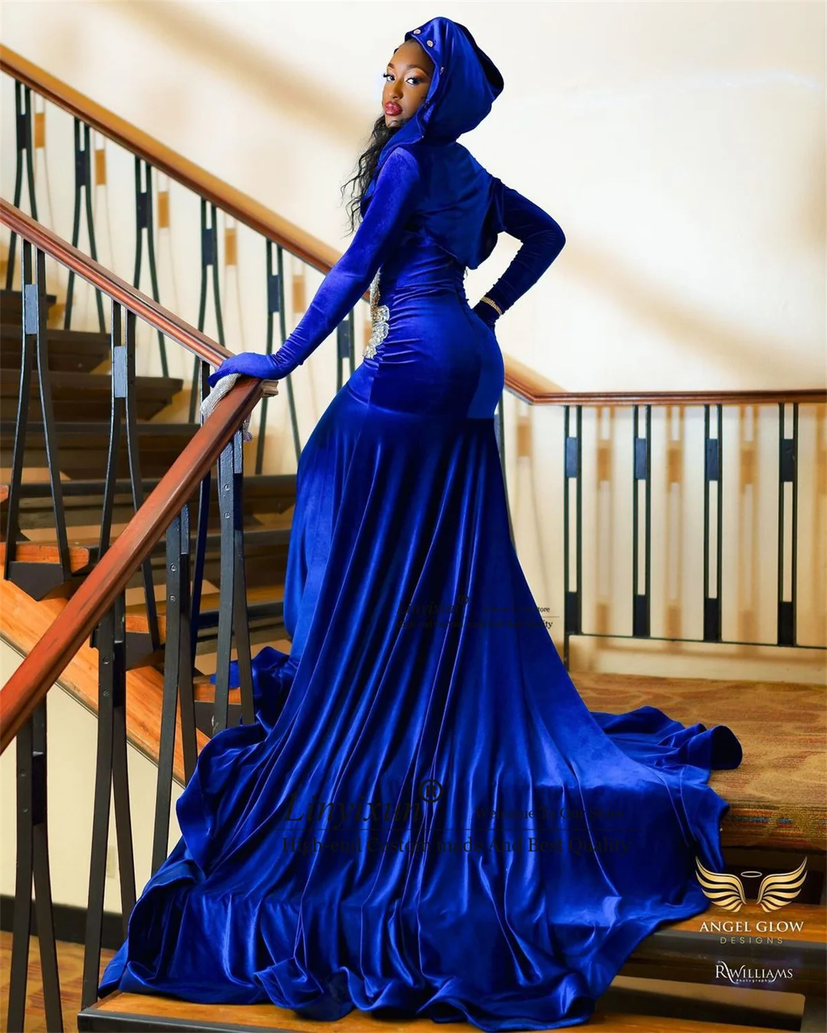 Sparkly Royal Blue Mermaid Prom Dresses Glitter Diamond Beaded Evening Birthday Gala Dress for Black Girl robes de soirée