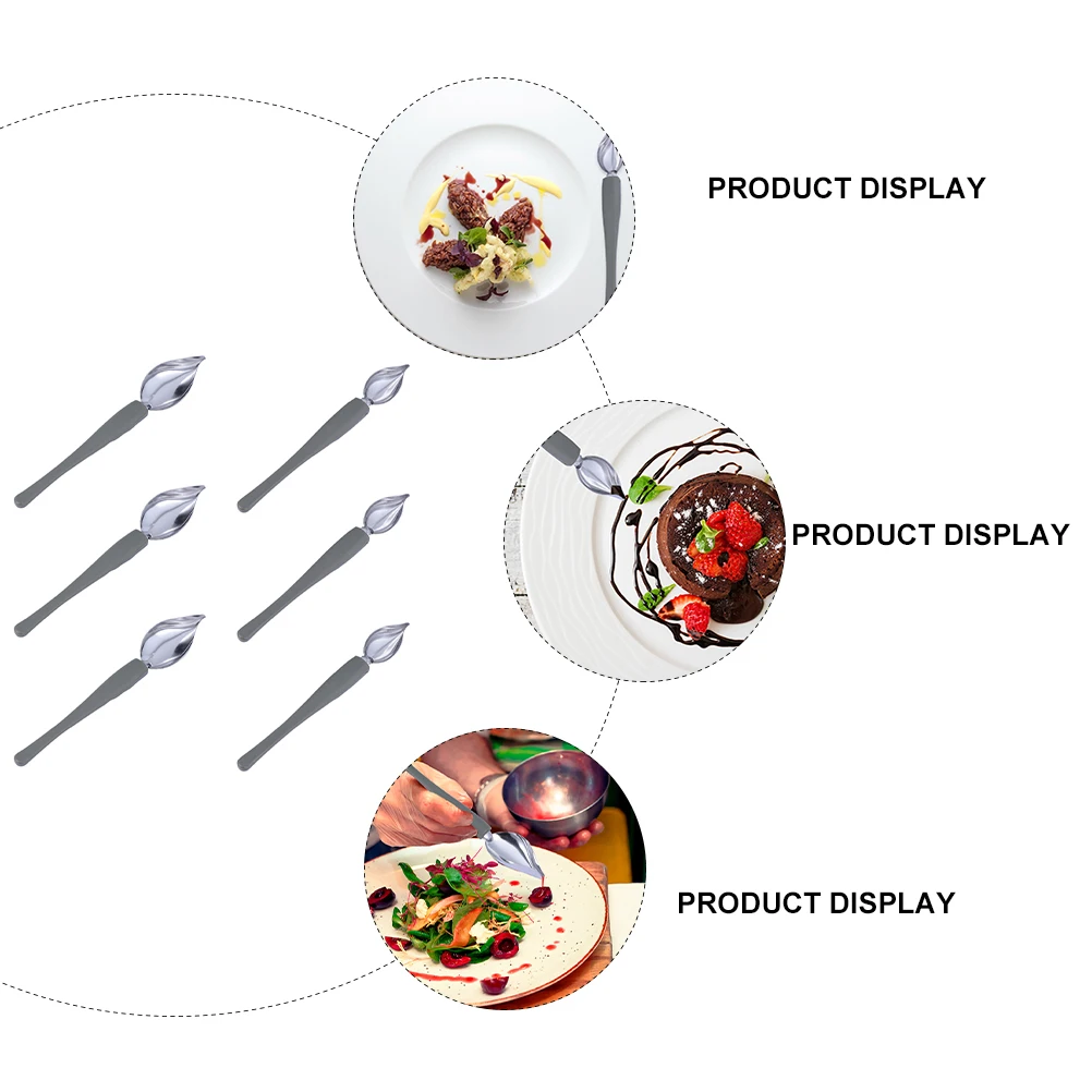 

6 Pcs Stainless Steel Decorating Spoons Sauce Painting Tools Chocolate Piping Kitchen Gadgets Practical Shape Curved H