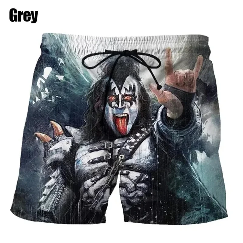 Hard Rock KISS Band Love Gun Beach Shorts Men Cool 3D Heavy Metal Board Shorts Swimsuit homme 2023 Swim Trunks Hip Hop Ice Short