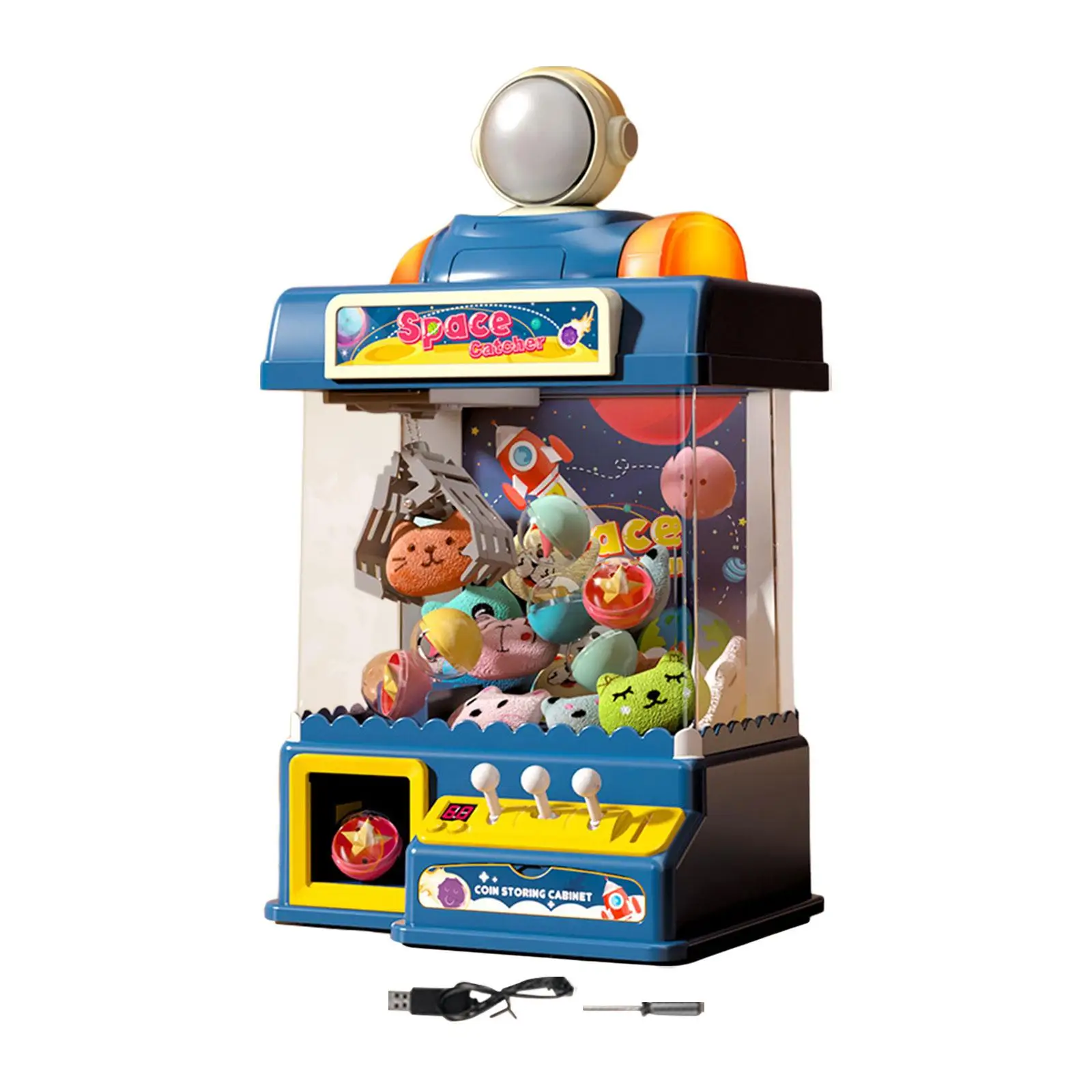 Kids Claw Machine Toy with Light and Sounds Space Theme Claw Game Toy Mini Electronic Arcade Game Fun Challenge Party Favors