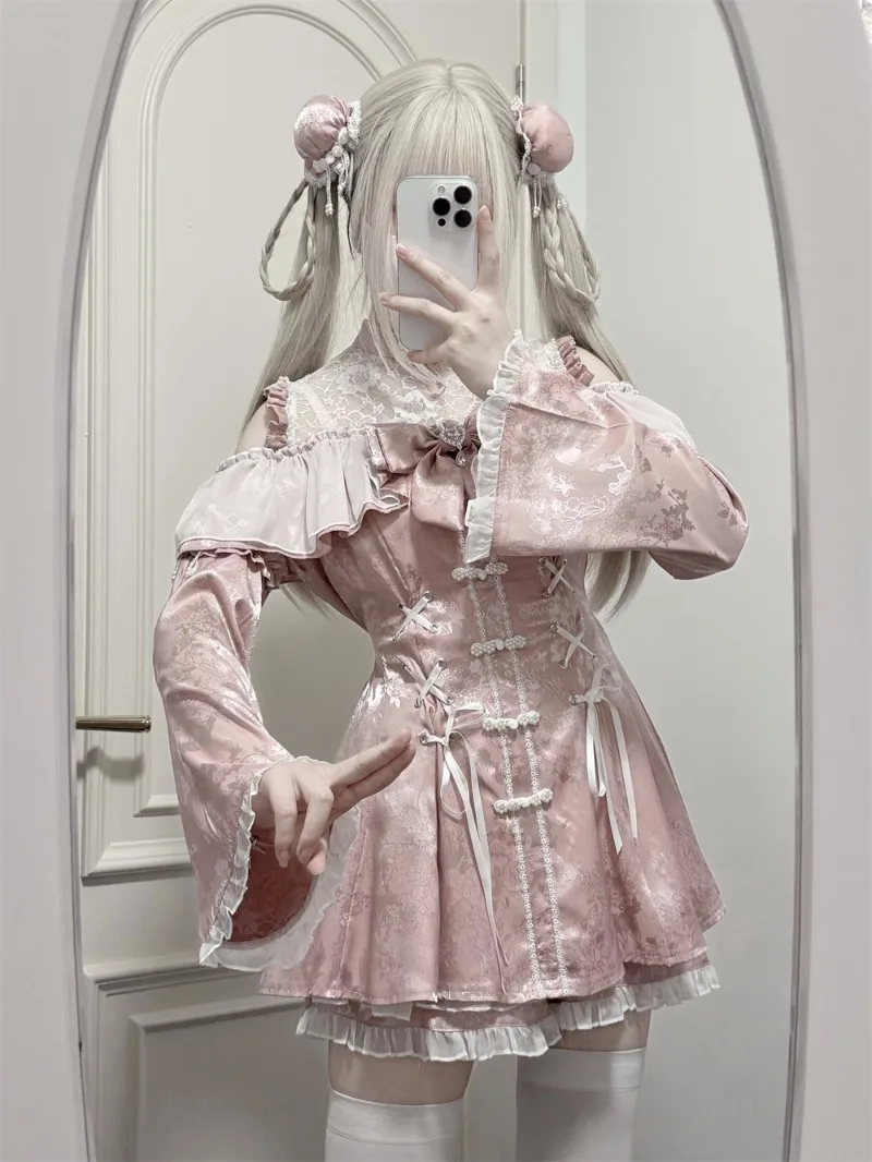 Design unico giapponese tinta unita Lolita Mine Series abiti in pizzo abiti set di abiti estivi in stile cinese prodotto in serie femminile
