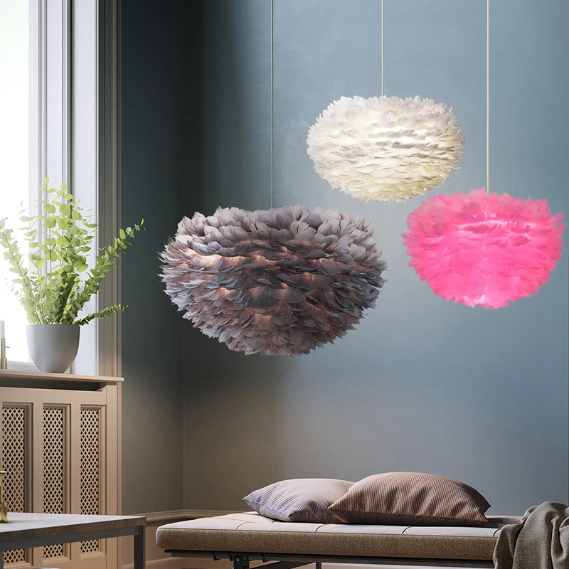 

Feather Pendant Lights Droplights Pendant Lamp Nordic Design Lustre Vintage Loft Suspension Wedding Lighting Fixture For Bedroom