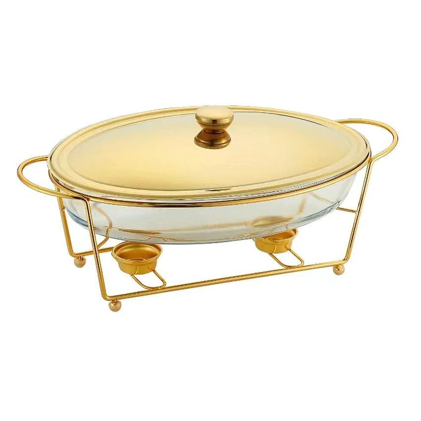Heat-resistant glass dining stove with lid 2L line, alcohol-heated golden buffet pot, constant temperature buffet stove