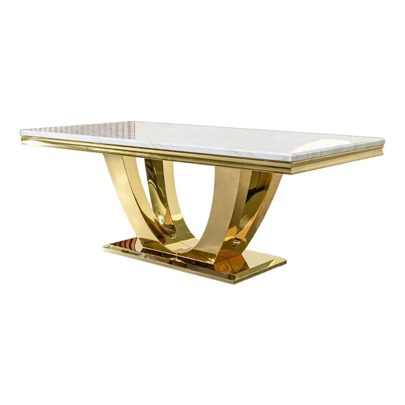 

Light luxury rectangular stainless steel restaurant household marble dining table luxury dining table large