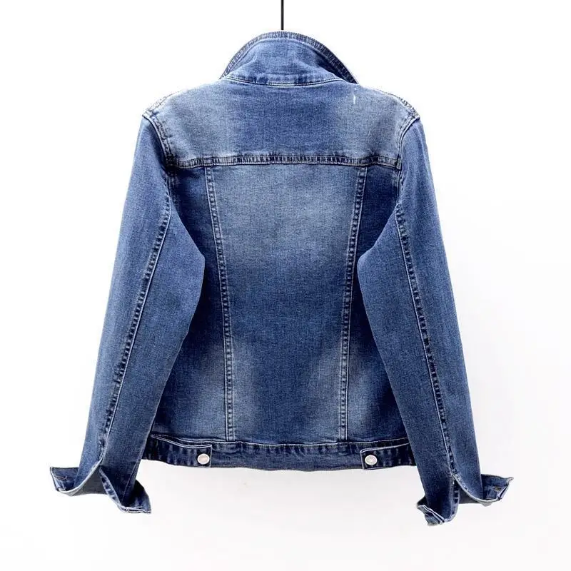 Stretch Denim Jackets Womens 2023 Spring Autumn New Temperament Fashion All-match Slim Jeans Coat Lace Large Size Short Outwear