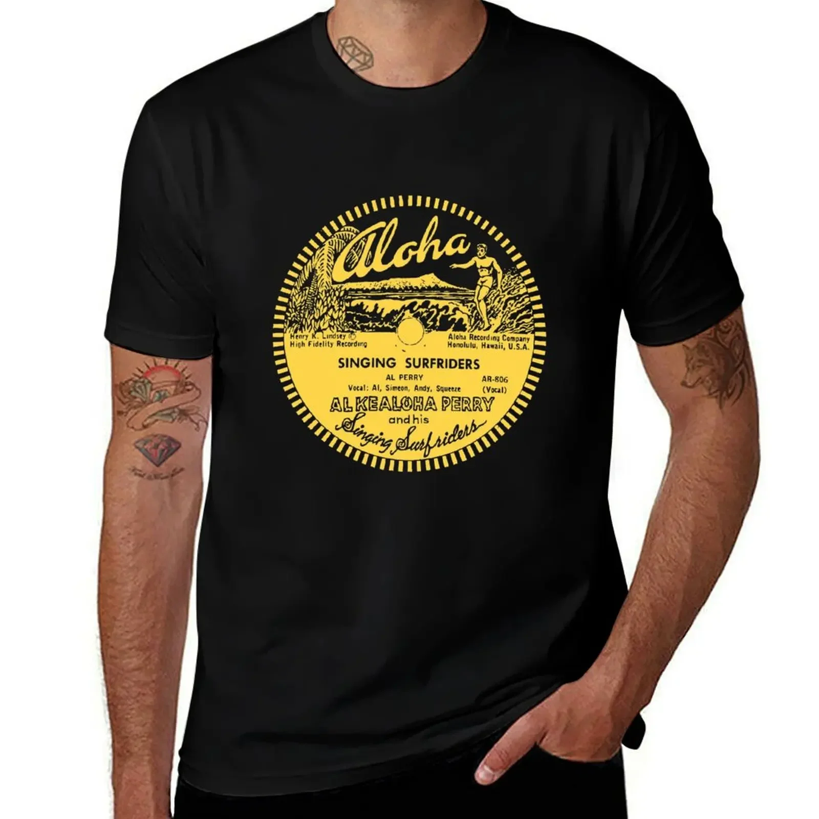 Vintage Tiki Al Kealoha & His Singing Surfriders 78rpm Label T-Shirt funny meme t-shirts heavyweight t shirts for men