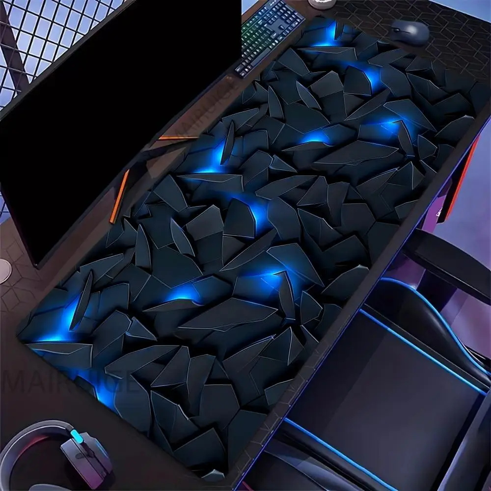 

Большой 3D-коврик для мыши с синими вставками, XXL, для компьютера, офиса, игр, с нескользящим резиновым основанием, прошитыми краями, моющийся, для клавиатуры и стола