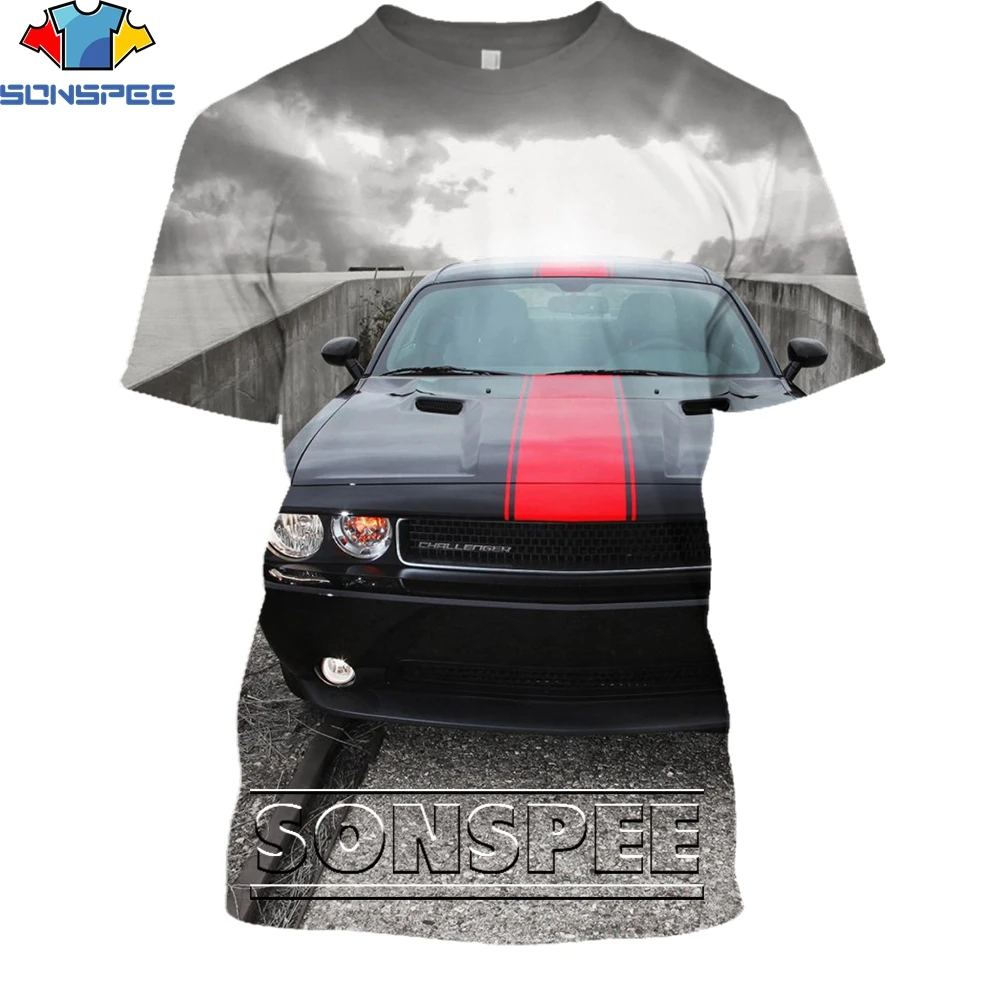 SONSPEE 3D Muscle Car Fashion Casual Loose Original Collar T-shirt Men and Women Full of Power Punk Trend Street Personality