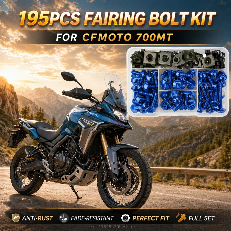 195Pcs Motorcycle Accessories Aluminum Fairing Bolt Screws Kit Nut Clips For CF MOTO 700MT 700 MT CNC Fastener Hardware Bodywork