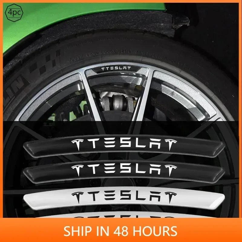 

4pcs Car Tire Rims Sticker Car Logo Pattern Wheel Eyebrow Decor Decal For Tesla Model 3 Y S X 2016 2017-2021 Auto Accessories