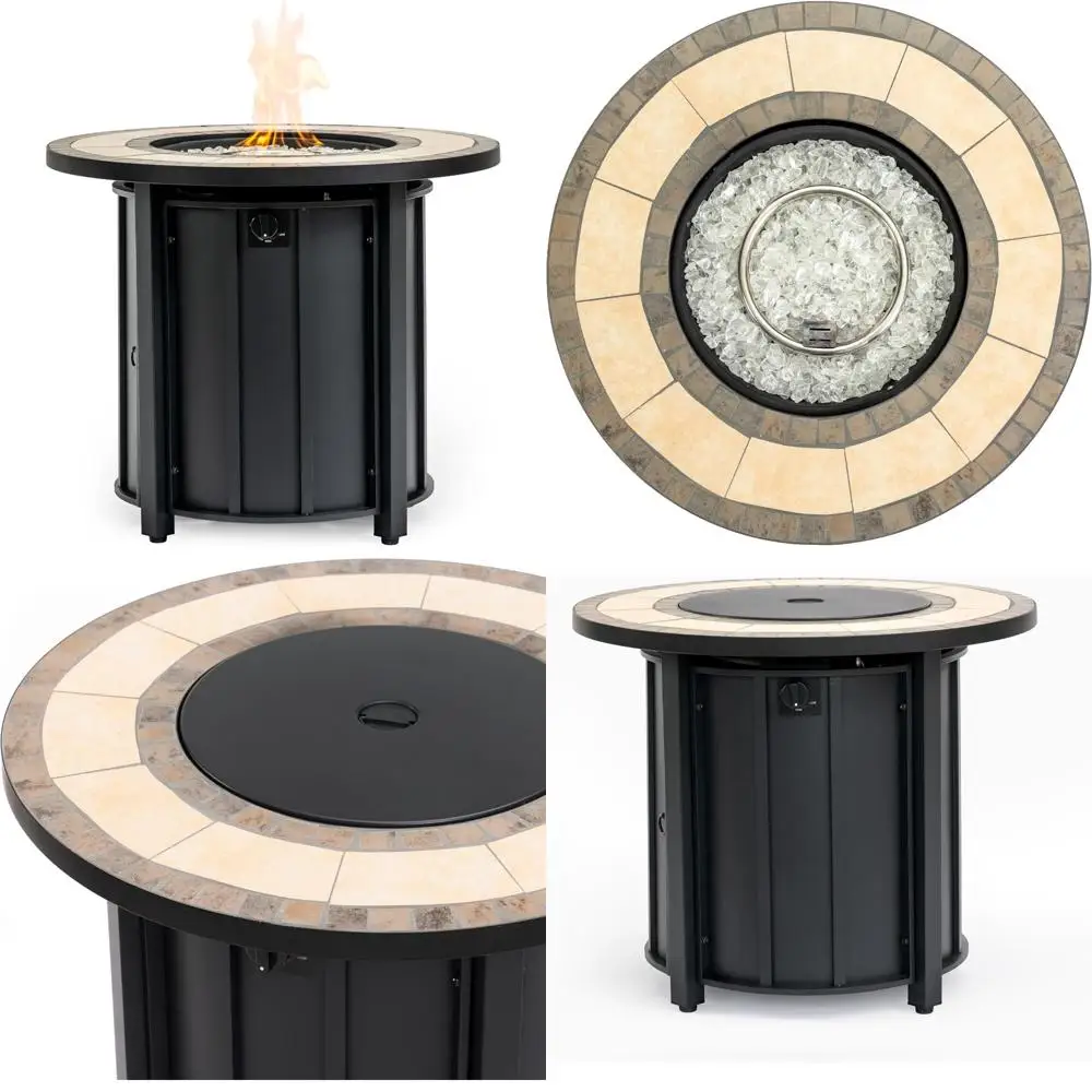 

Стол для костра на пропане, 30-дюймовый керамический круглый уличный газовый камин, 50 000 БТЕ, с крышкой для тепла и атмосферы
