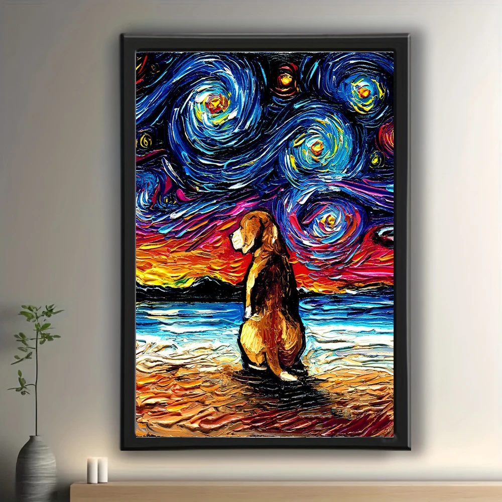 Dog Starry Night Beagle,Art Print,Dog Starry Night Theme, Poster, Wall Art Painting, Wall Decoration, Room Wall Decoration Pain