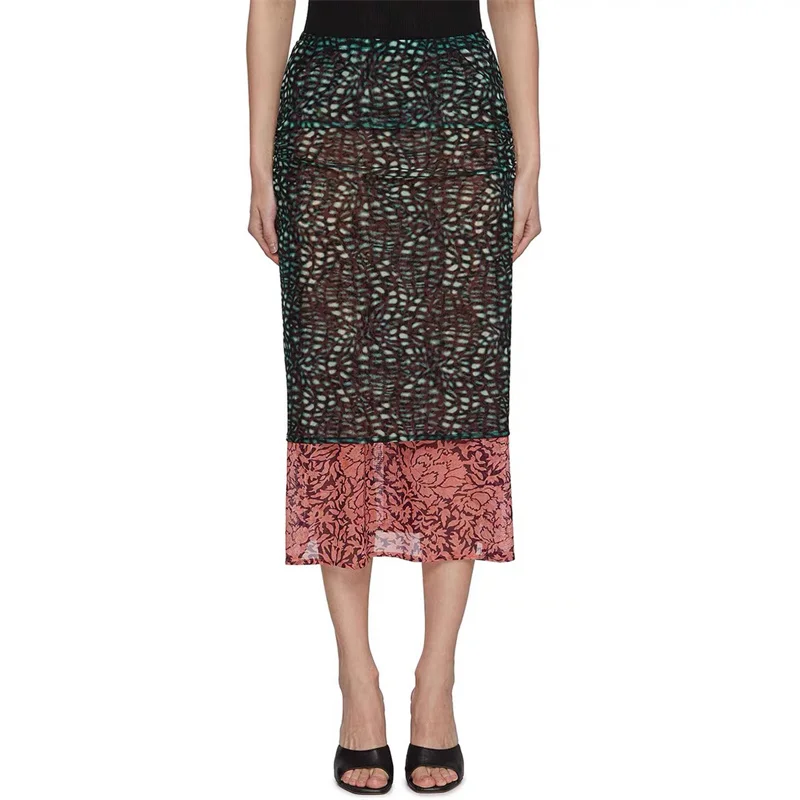 

Женская юбка, новая длинная юбка с завышенной талией и цветными блоками, лето 2025, облегающая женская полуюбка с принтом, юбка y2k