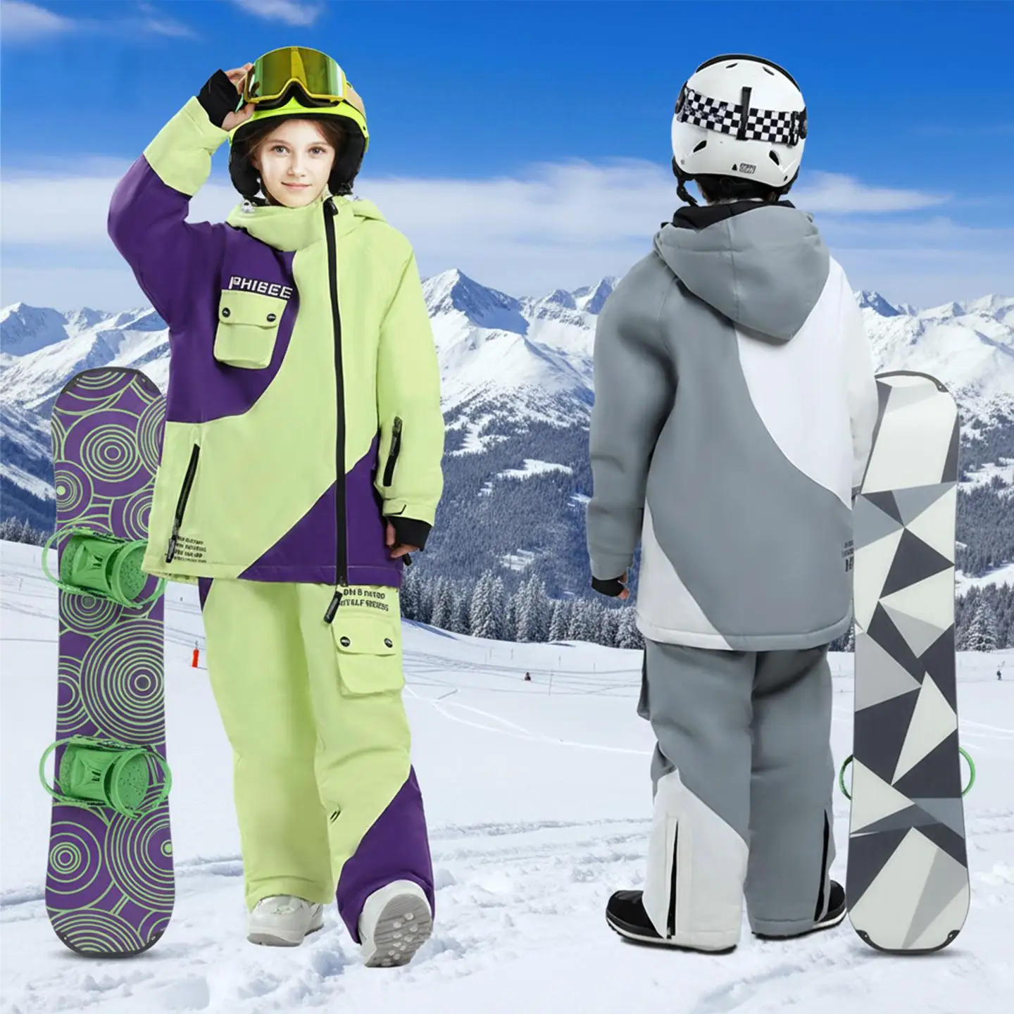 

Children's Snowboarding Wear,Thermal Hood Girls Snow Jacket Pants,Kids Skiing Suit,2-Piece Warm Winter -30 Degree Boys Snowsuits