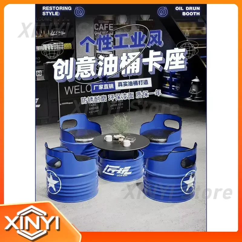 Coat Rack for Industrial Style Metal Hall Tree for Oil Drum Design with Storage Bar for KTV Cafe Commercial Furniture