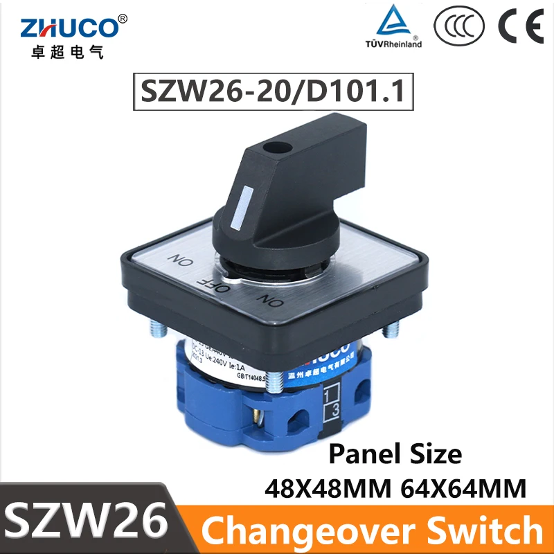

ZHUCO SZW26/LW26-20 20A 660V 1-полюсный источник питания ВКЛ-ВЫКЛ 3-ступенчатый механический переключатель переключения Универсальный кулачковый переключатель для двигателя