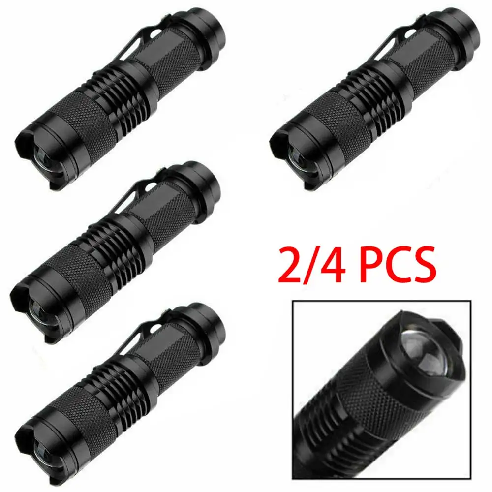2/4Pcs Portable Flashlight Waterproof Mini Focus Adjustable 3 Modes Convenient Waterproof Light Ultra Bright for Camping Hiking
